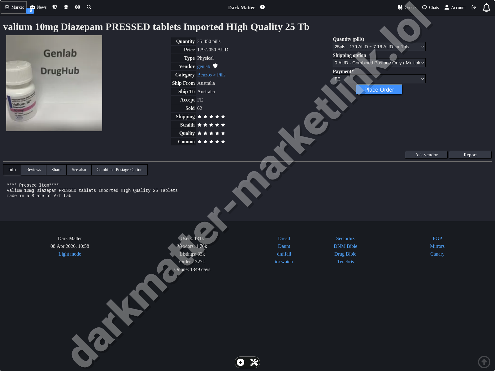 Dark Matter Product Listing Example - Dark Matter Market Link