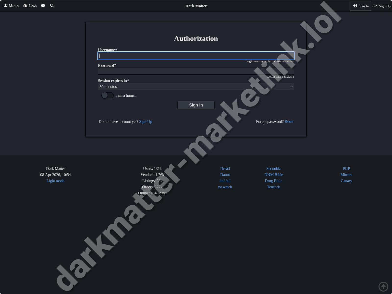 Dark Matter Market Login Form - Dark Matter Market Link
